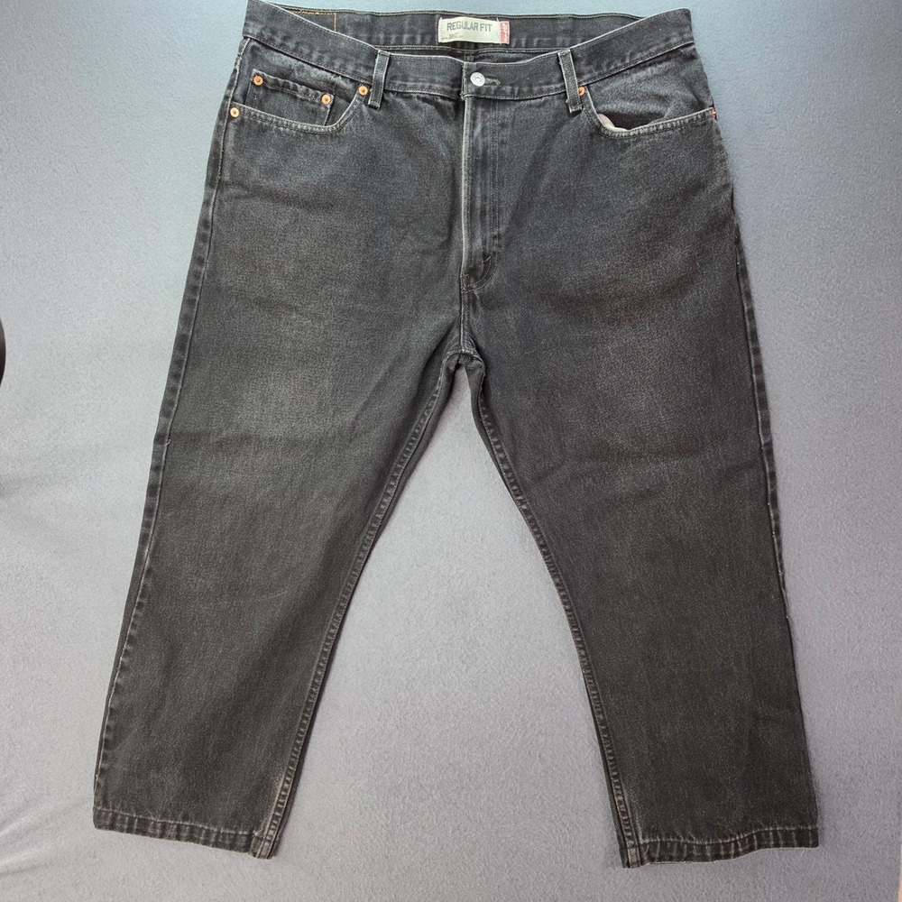Levis 505 Regular Fit Jeans Mens 40x32 Black Straight Leg Denim Pants